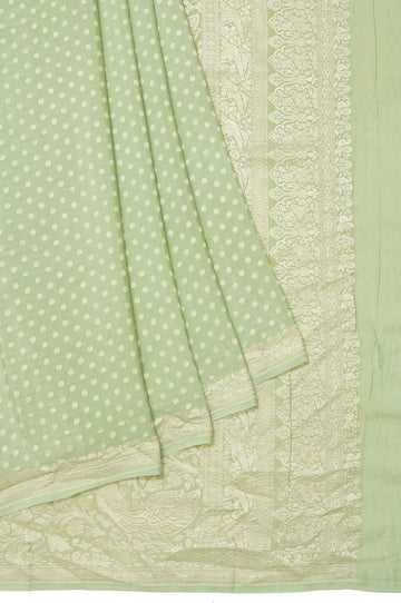 Pista Green Banaras Georgette Saree with Peacock Motifs