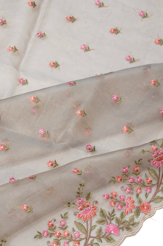 Grey Organza Tissue Saree with Scallop Border