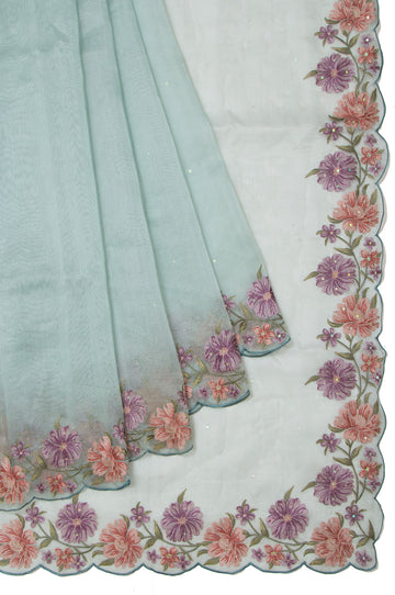 Sea blue Organza Tissue Saree