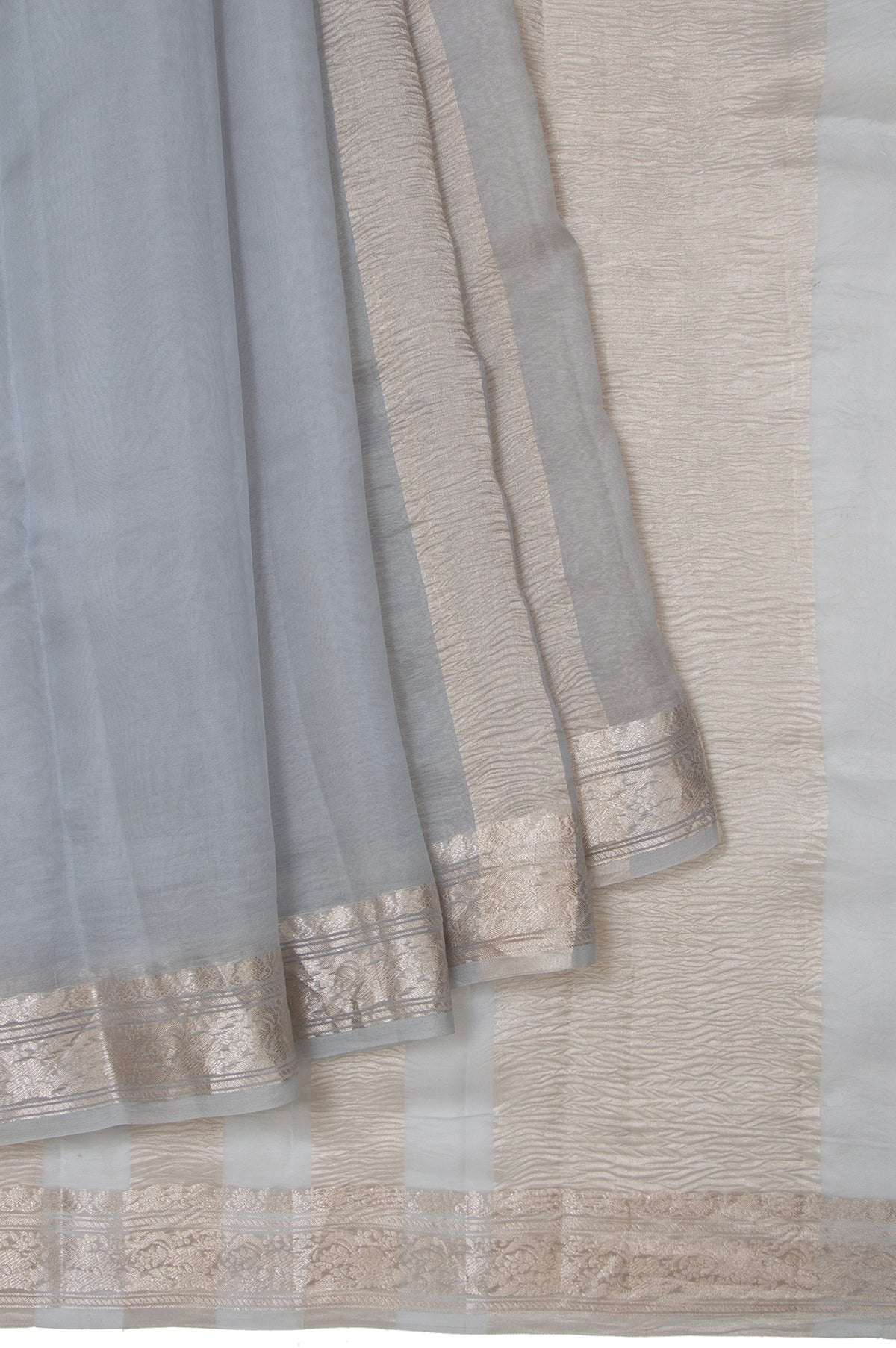 Grey Crush Banaras Organza Silk Saree with Floral Border