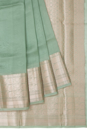 Plain Pista Green Organza Silk Saree with Chiniya Blouse