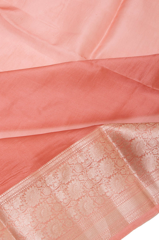 Plain Peach Organza Silk Saree with Gold Zari