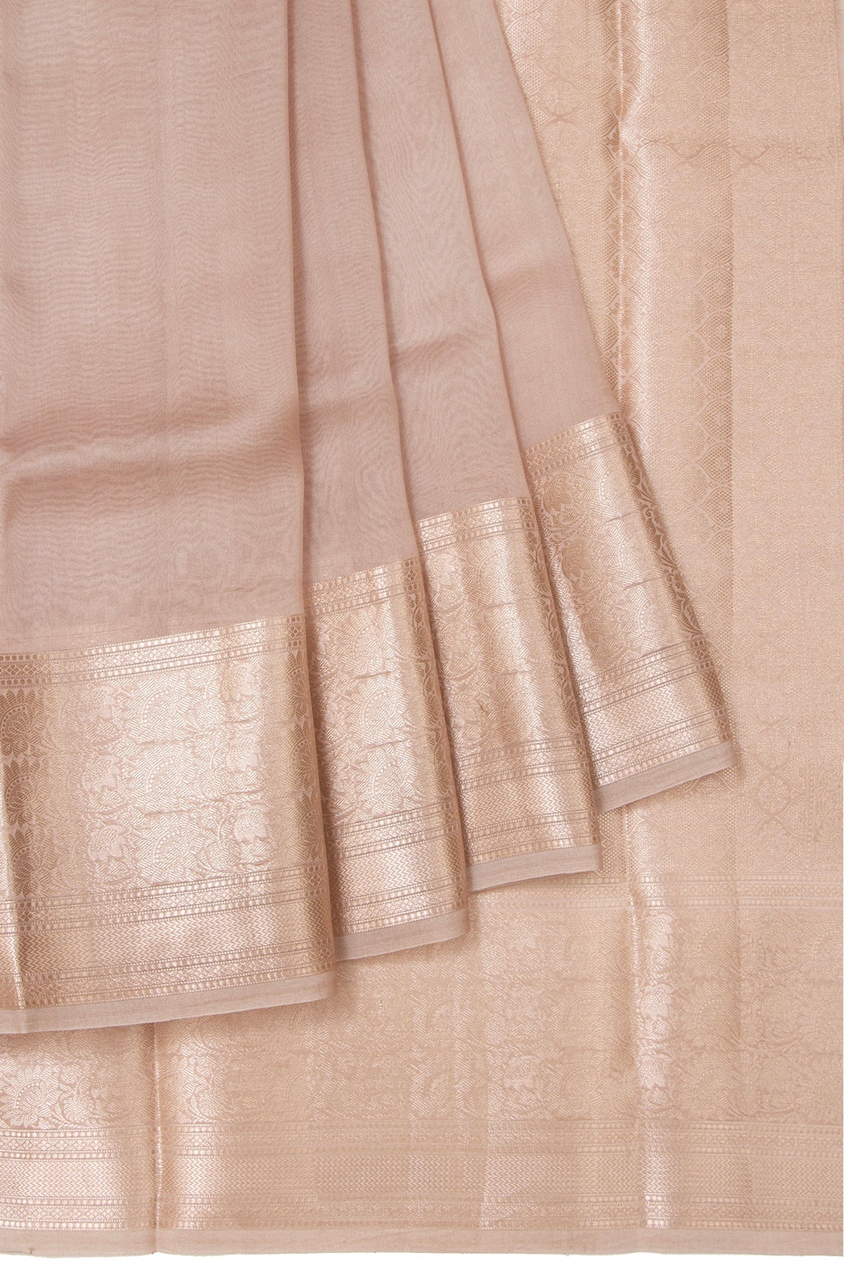 Brown Organza Silk Saree with Plain Body Design