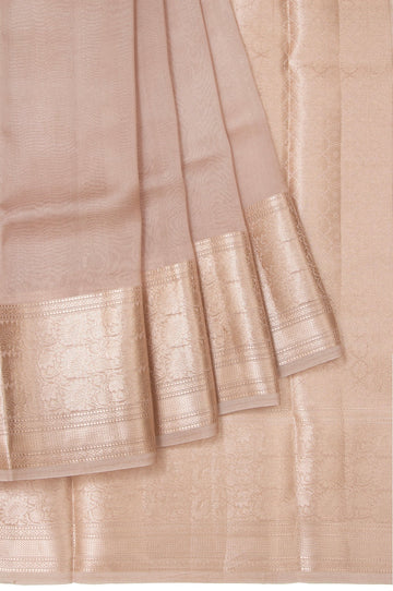 Brown Organza Silk Saree with Plain Body Design