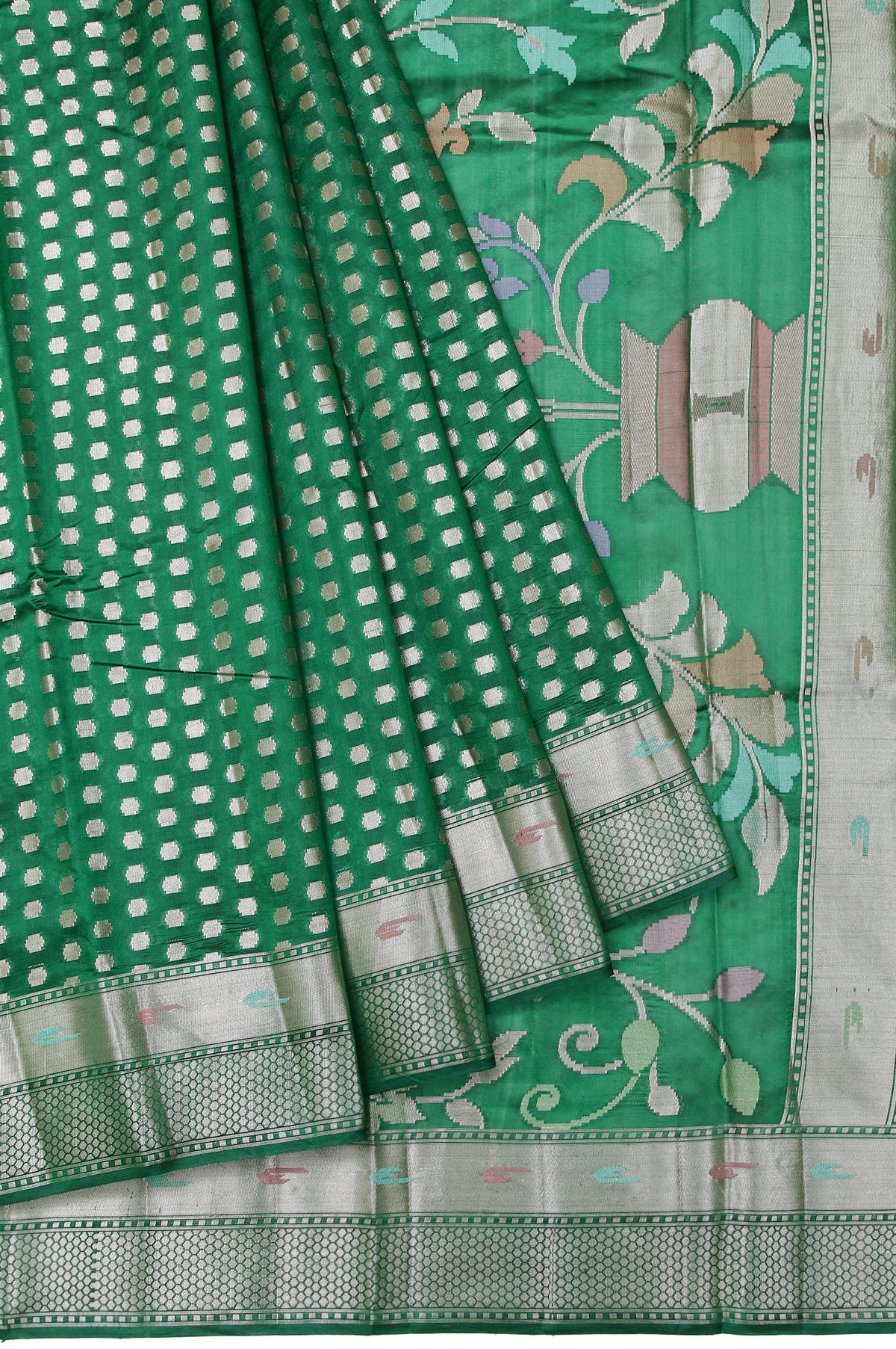 Green Chiniya Silk Saree with Kaddi Border