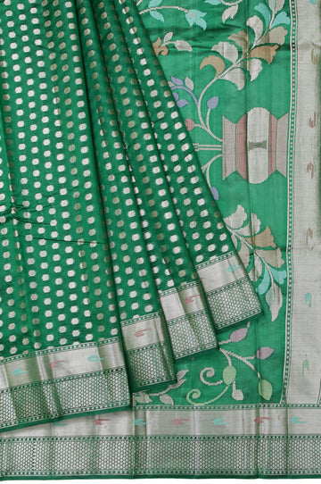 Green Chiniya Silk Saree with Self Kaddi Border