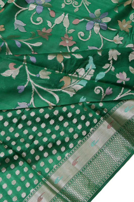 Green Chiniya Silk Saree with Kaddi Border