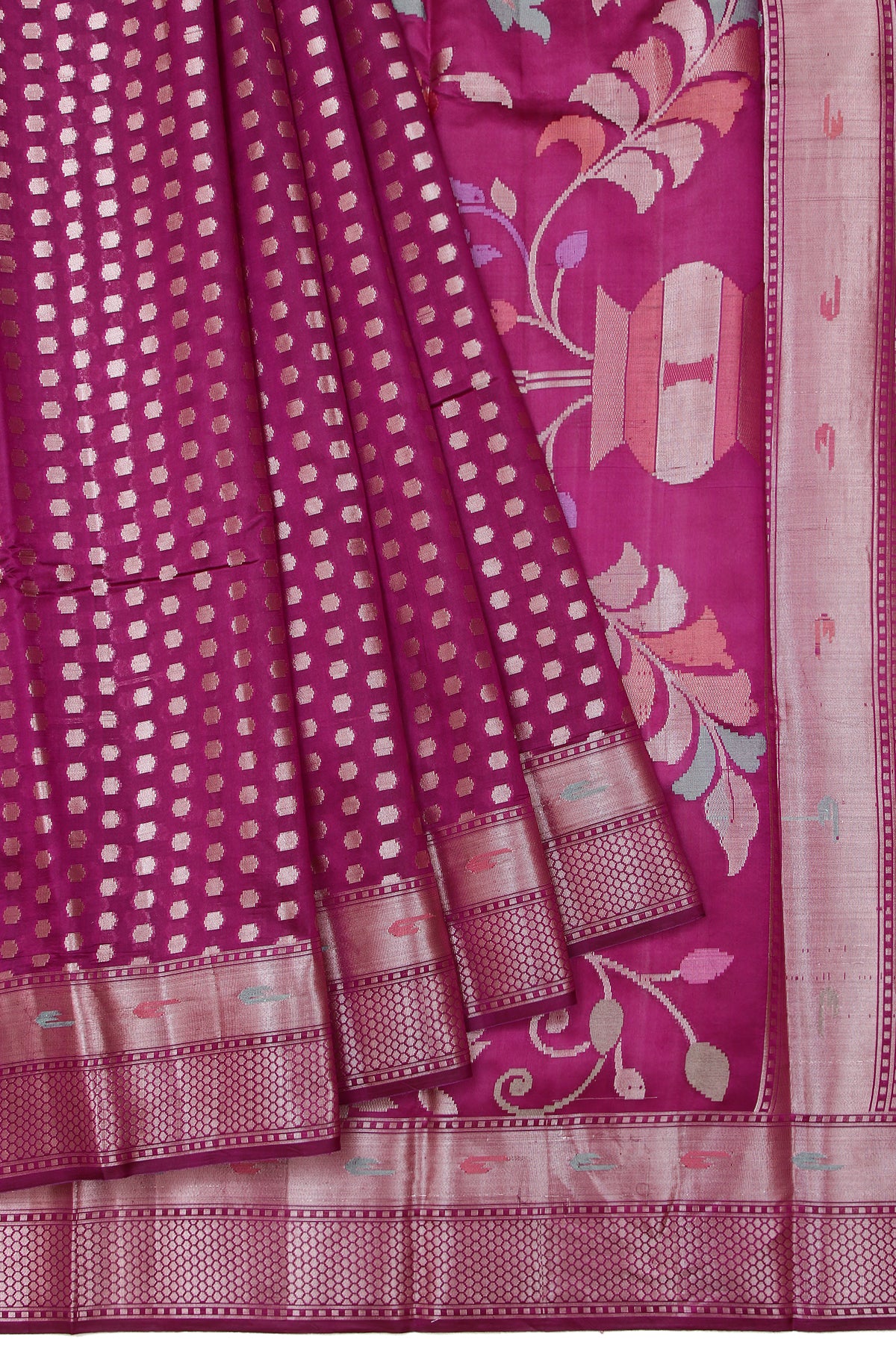 Purple Chiniya Silk Saree with Tree Motifs Pallu