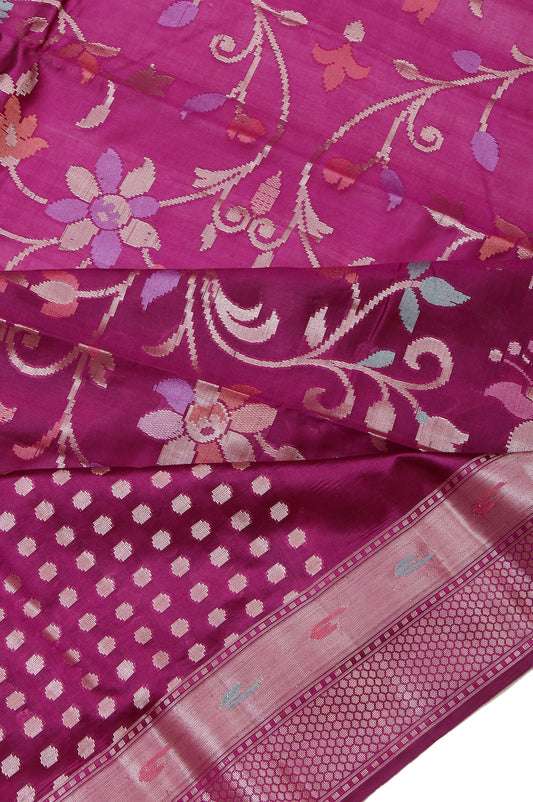 Purple Chiniya Silk Saree with Tree Motifs Pallu