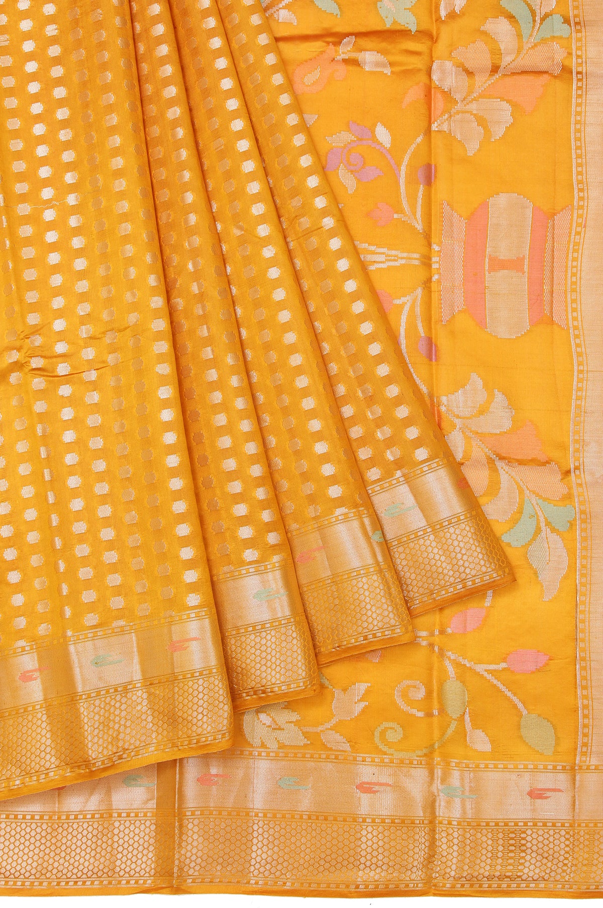 Mustard Chiniya Silk Saree with Meenakari Work