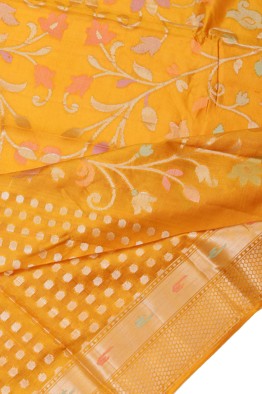 Mustard Chiniya Silk Saree with Meenakari Work