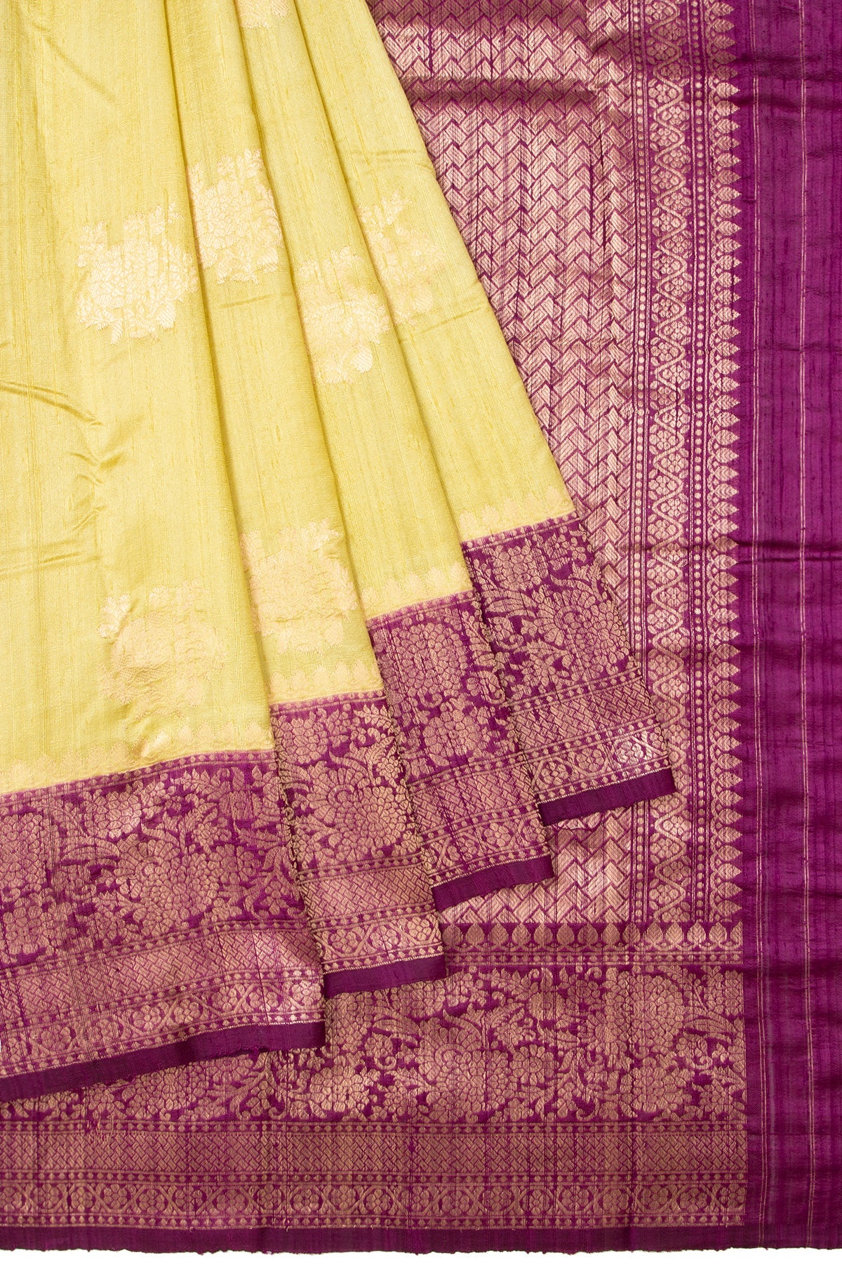 Neon Yellow Floral Tussar Silk Saree