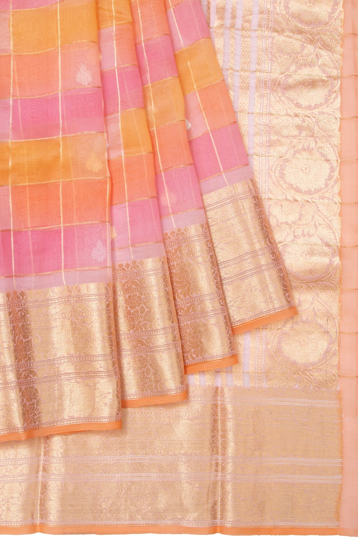 Floral Organza Silk Saree with Orange Piping Border