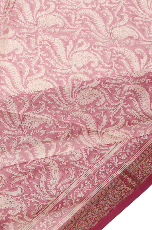 Onion Pink Chanderi Cotton Silk Saree with Leaf and Mango Design