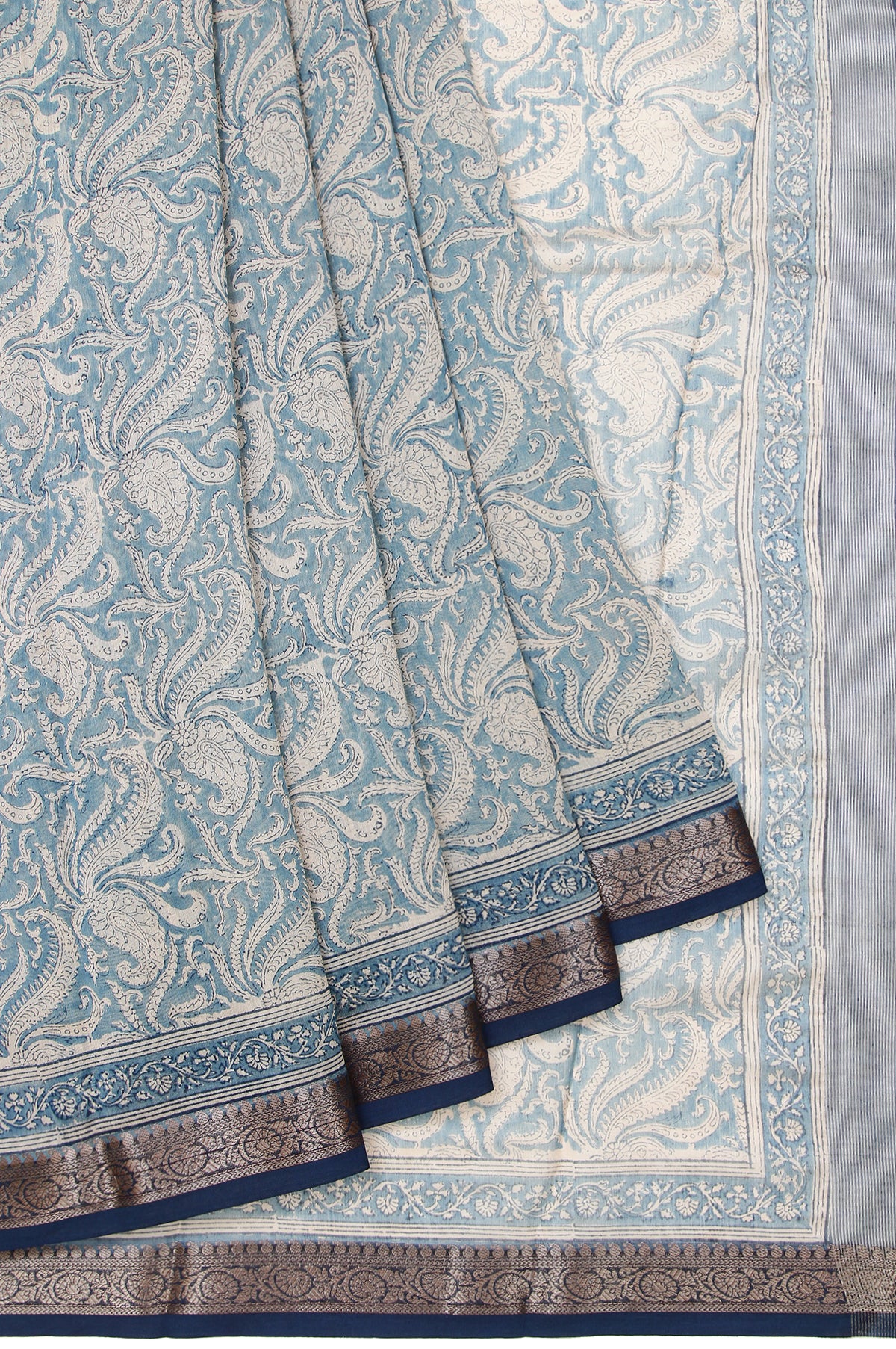 Indigo Blue Chanderi Cotton Silk Saree with Leaf Motifs