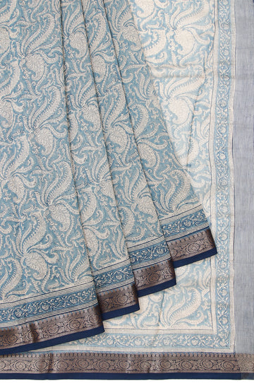 Indigo Blue Chanderi Cotton Silk Saree with Antique Zari