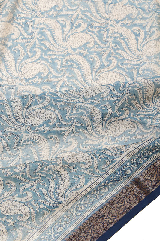 Indigo Blue Chanderi Cotton Silk Saree with Antique Zari