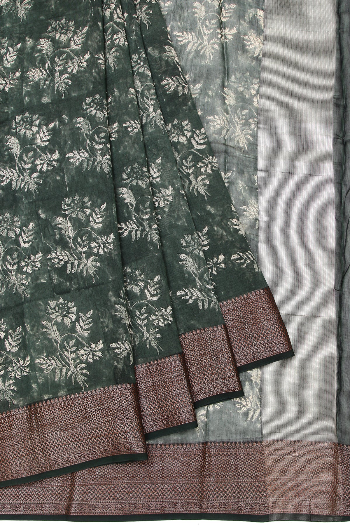 Green Chanderi Cotton Silk Saree with Floral Butta