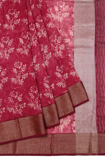 Pink Chanderi Cotton Silk Saree with Pink Striped Blouse