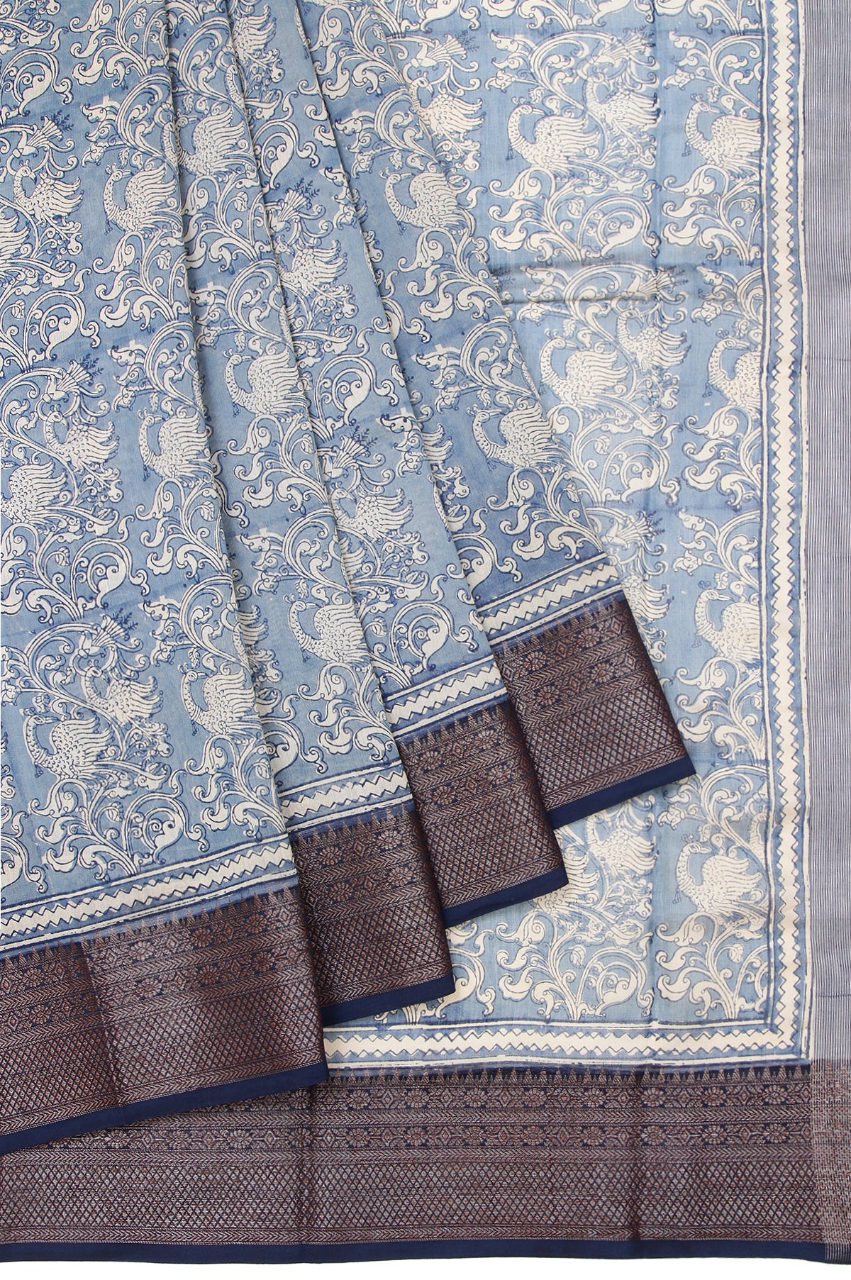 Indigo Blue Chanderi Cotton Silk Saree with Navy Blue Blouse