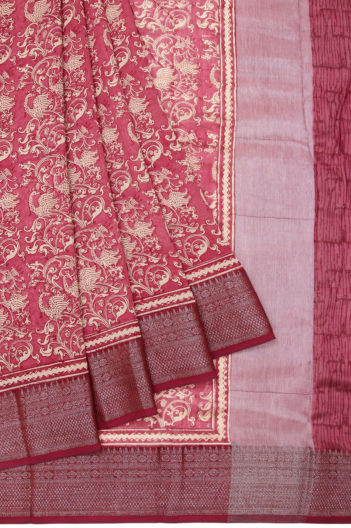 Pink Chanderi Cotton Silk Saree with Printed Design