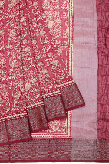 Pink Chanderi Cotton Silk Saree with Antique Zari and Peacock Motifs