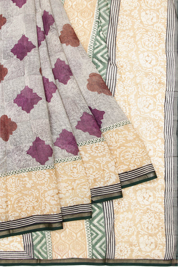 Cream Chanderi Cotton Silk Saree with Abstract Design