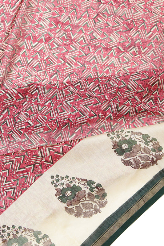 Pink Chanderi Cotton Silk Saree with Gold Zari