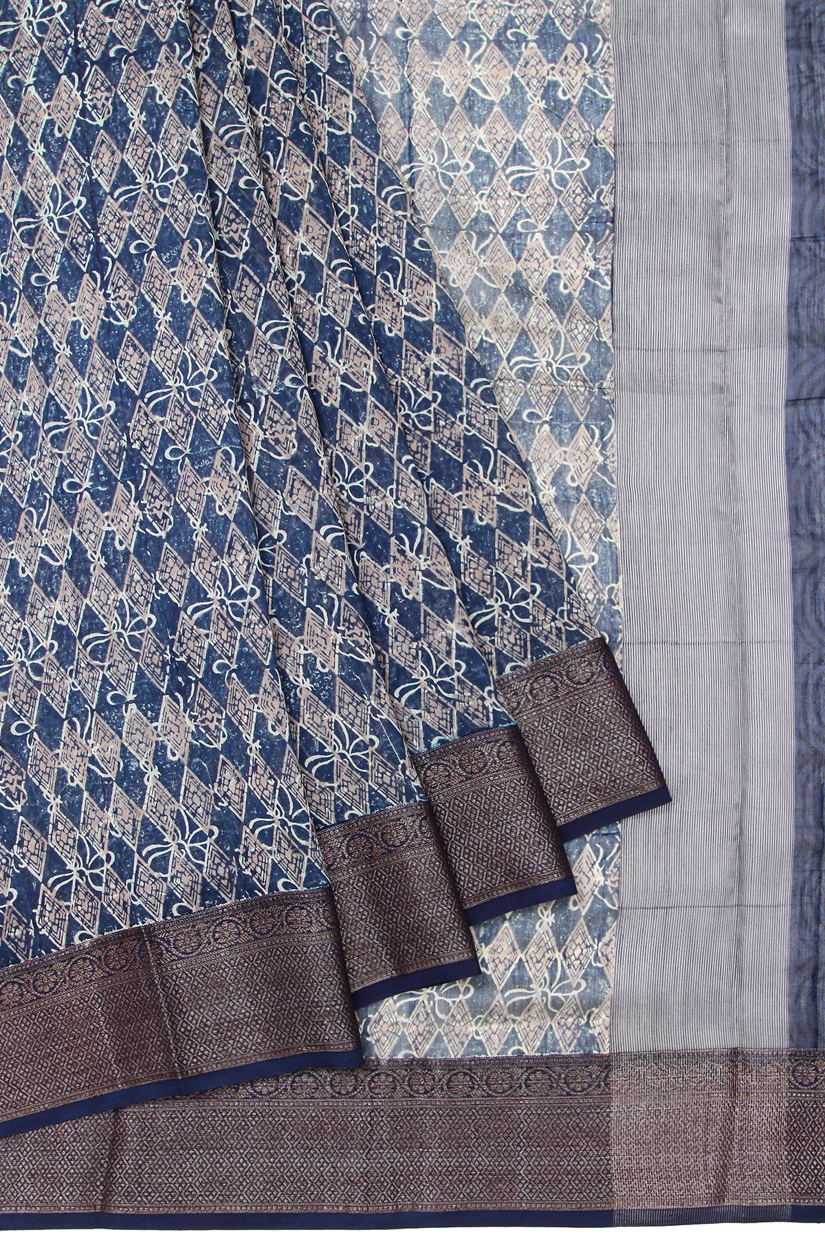 Peacock Blue Chanderi Cotton Silk Saree with Flower Creeper