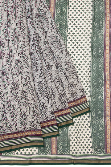 Multicolour Chanderi Cotton Silk Saree with Green Border