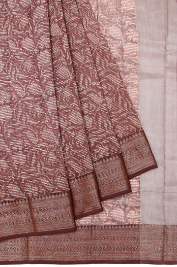 Multicolour Chanderi Cotton Silk Saree with Brown Border and Antique Zari