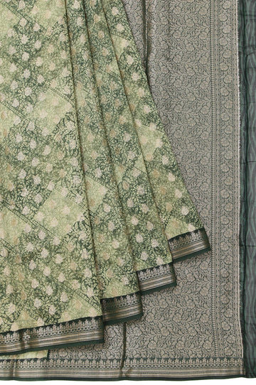 Green Chanderi Cotton Silk Saree Antique Zari Butta