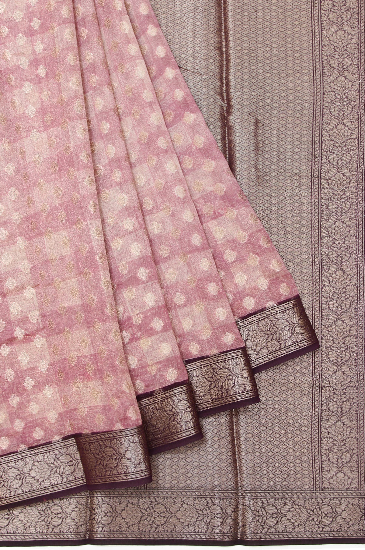 Onion Pink Chanderi Cotton Silk Saree with Floral Creeper Blouse