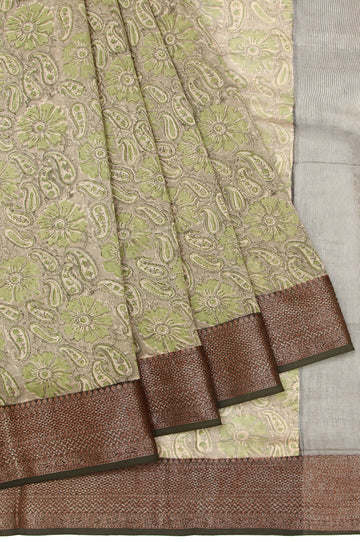 Pista Green Chanderi Cotton Silk Saree with Floral Motifs