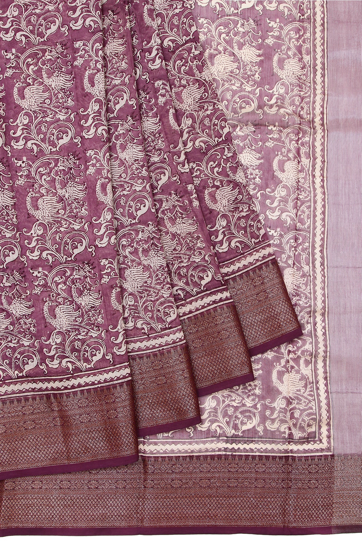 Magenta Chanderi Cotton Silk Saree with Chevron Pattern