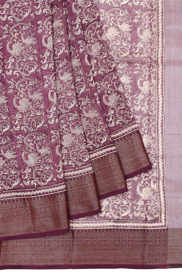 Magenta Chanderi Cotton Silk Saree with Peacock Motfis