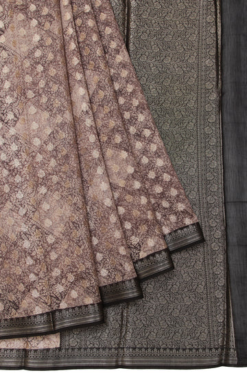 Grey Chanderi Cotton Silk Saree with Plain Black Blouse