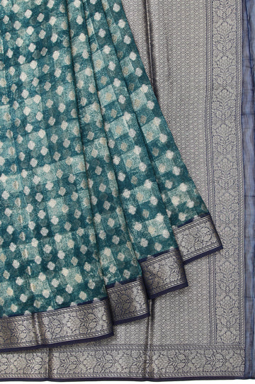 Peacock Green Chanderi Cotton Silk Saree with Floral Creeper