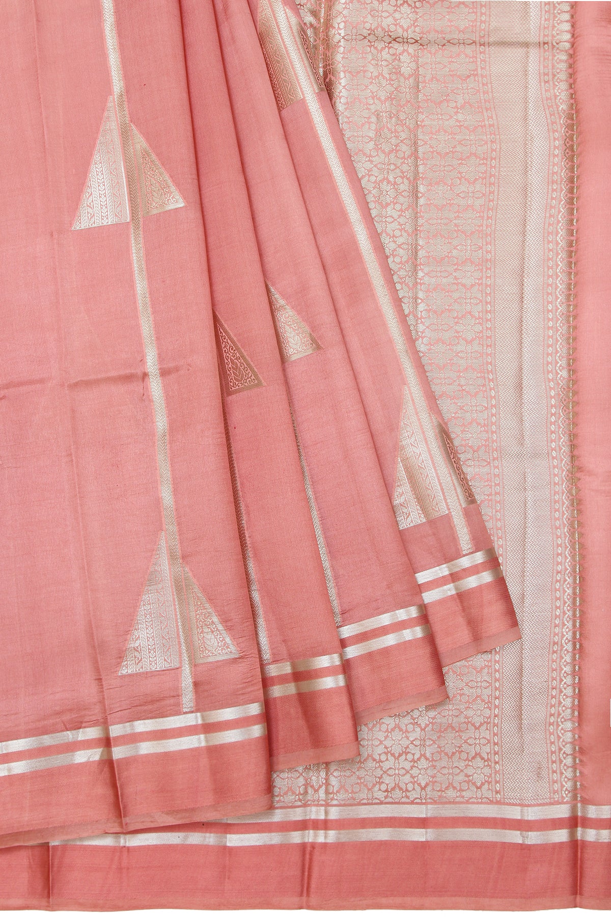 Peach Chiniya Silk Saree with Small Bordered Blouse