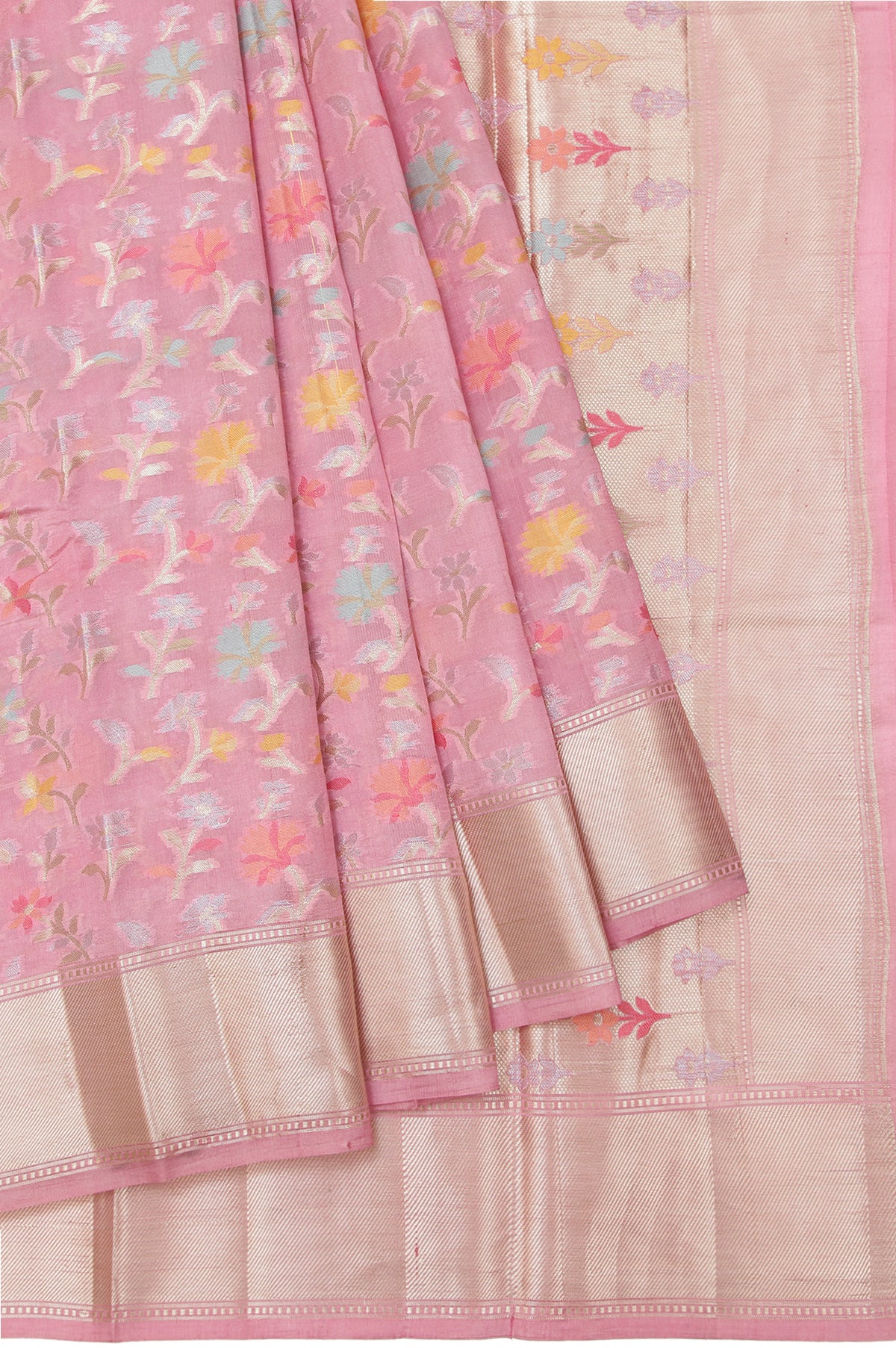 Onion Pink Chiniya Silk Saree with Meenakari Work