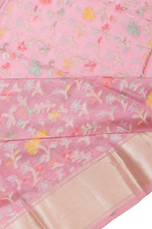 Onion Pink Chiniya Silk Saree with Meenakari Work