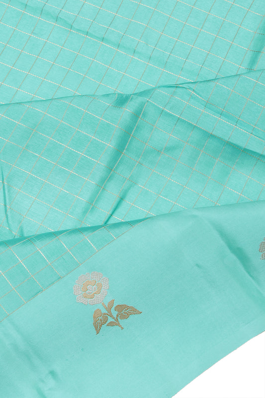 Sea Green Pure Silk Saree with Flower Motif Border