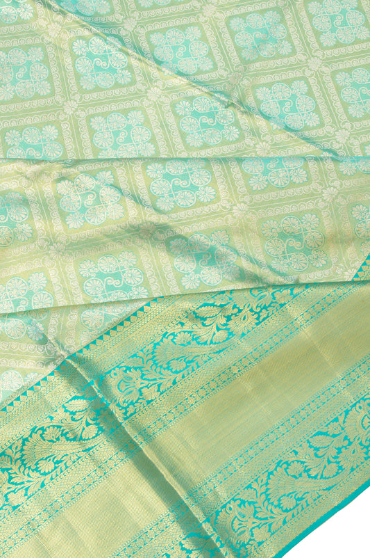 Parrot Green Kanchipuram Tissue Silk Saree with Rangoli Motifs