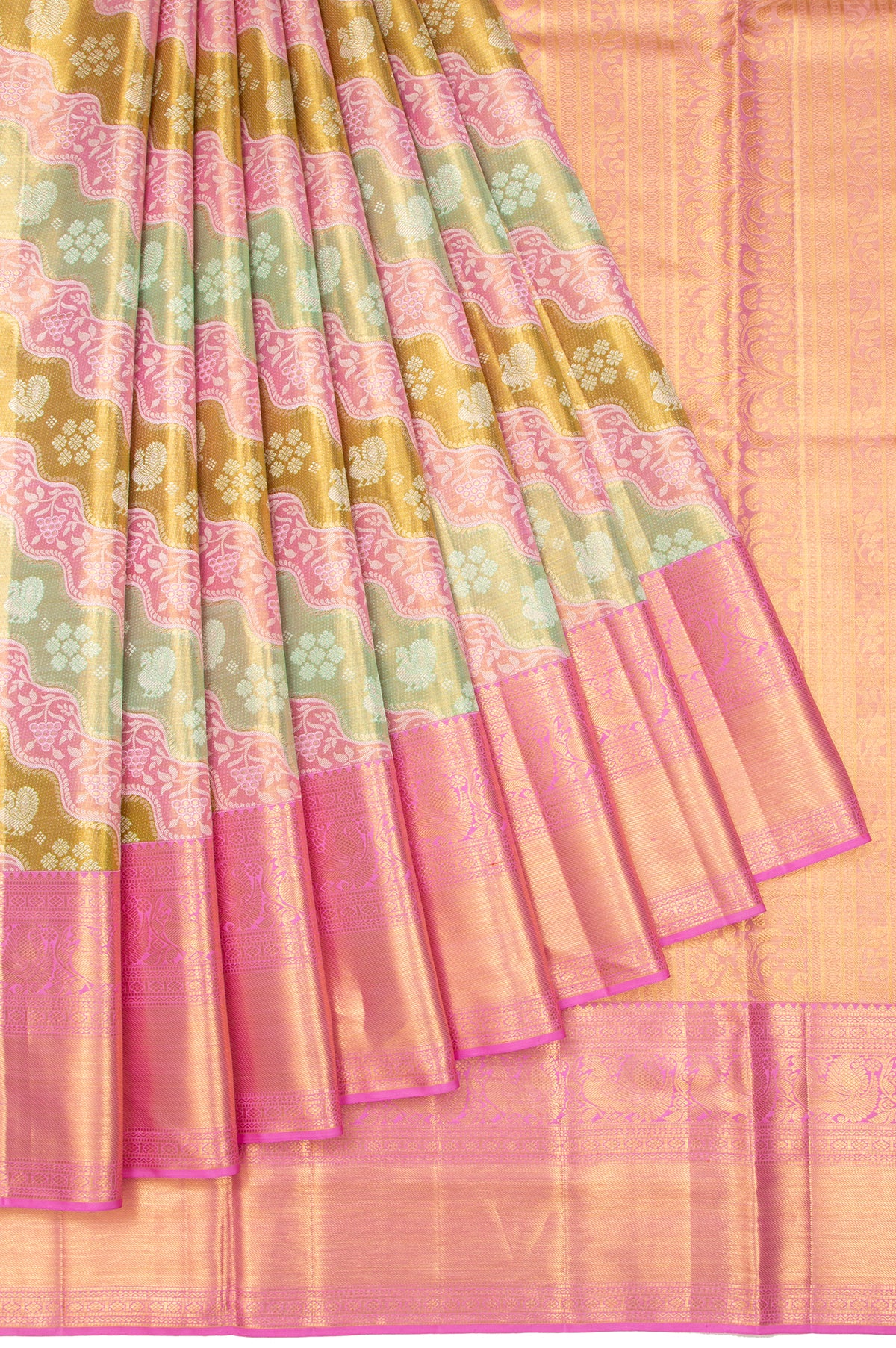 Multi Colour Kanchipuram Tissue Silk Saree with Mayi and Paisley Border