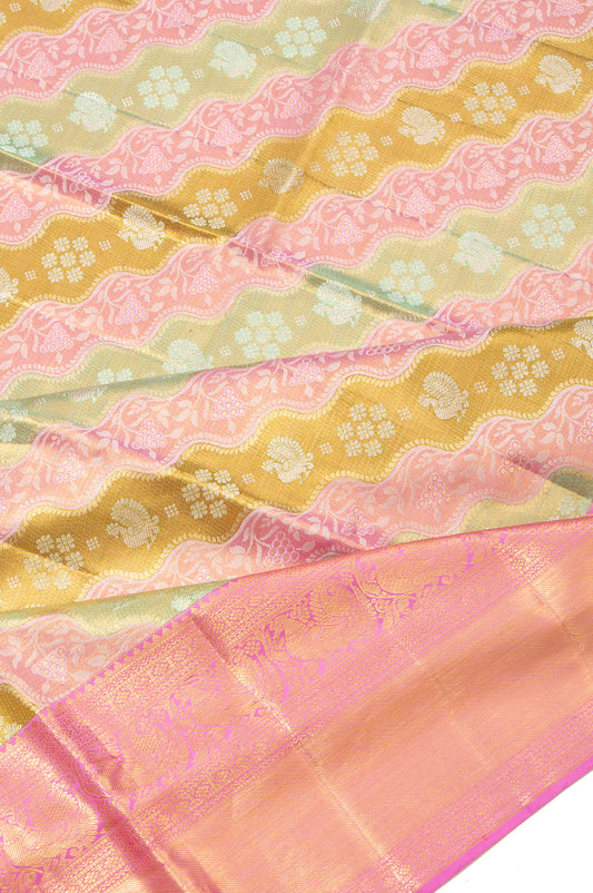 Multi Colour Kanchipuram Tissue Silk Saree with Mayi and Paisley Border