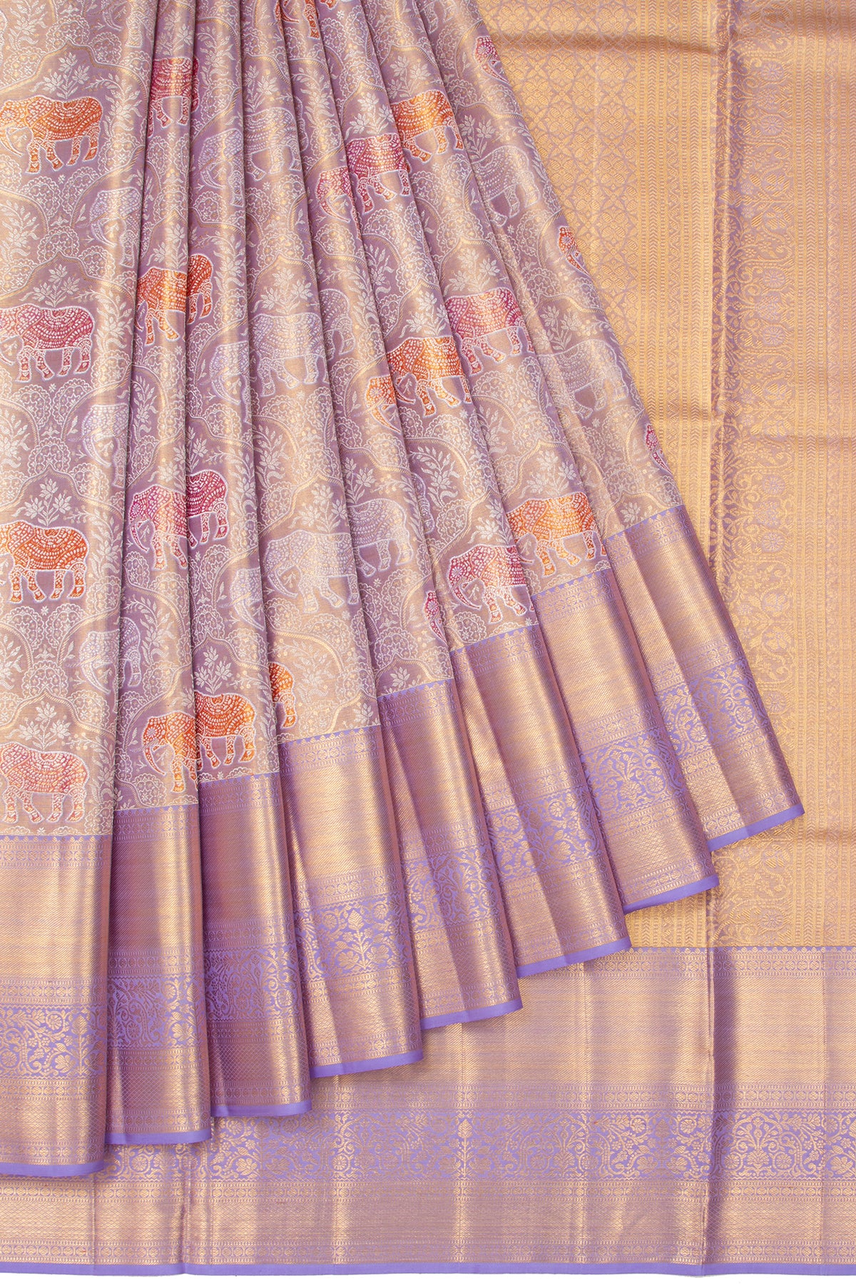 Lavender Kanchipuram Tissue Silk Saree with Meenakari Work