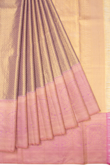 Purple Kanchipuram Tissue Silk Saree with Double Yanai Pallu