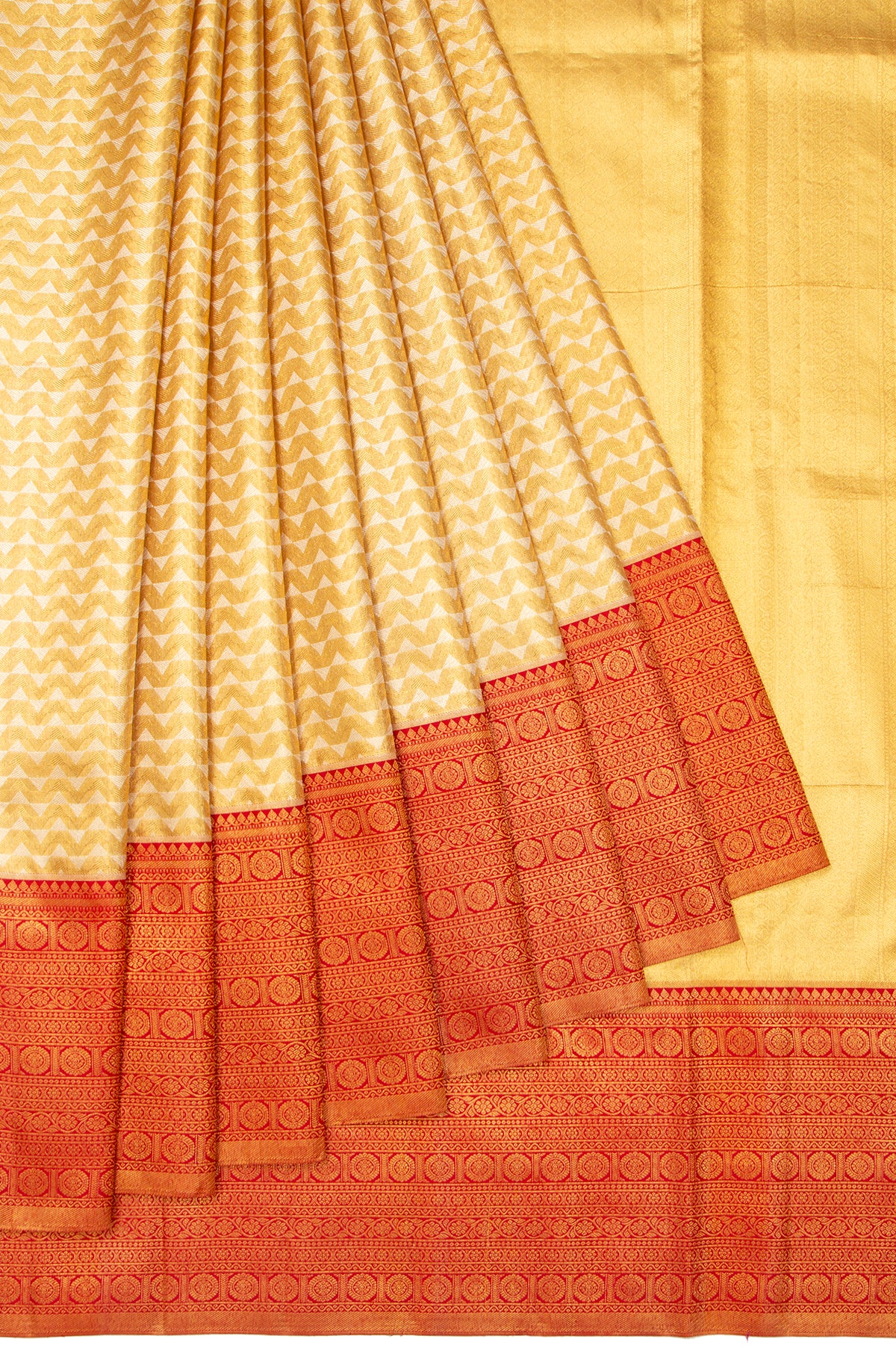 Gold Kanchipuram Tissue Silk Saree with Triangle Butta