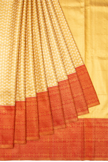 Gold Kanchipuram Tissue Silk Saree with Chevron and Mukkonam Design