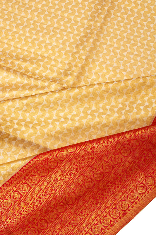 Gold Kanchipuram Tissue Silk Saree with Chevron and Mukkonam Design